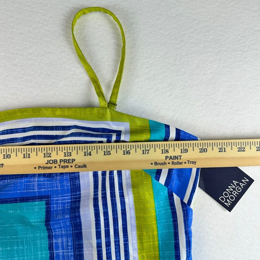 Donna Morgan Lime Blue Striped Maxi Dress Spaghetti Strap Side Slit Size 16 NEW - Picture 13 of 16